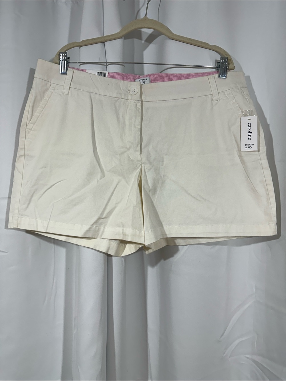 NWT Crown & Ivy Caroline White Chino Shorts Size 16 Classic Summer Casual